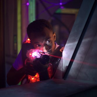 man playing laser tag